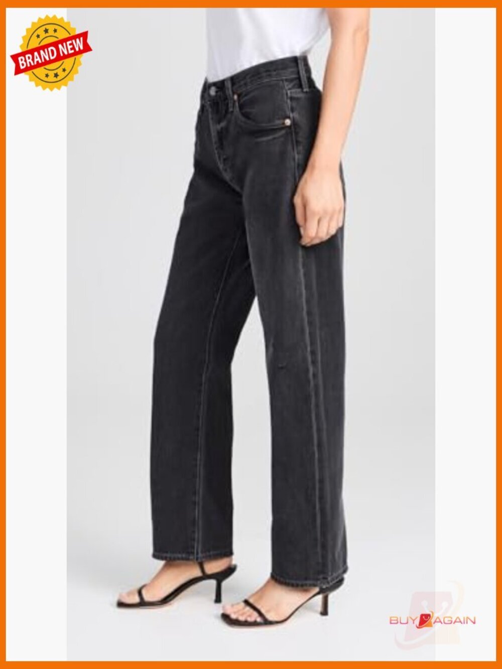 Mid Rise Straight Leg Denim Jeans, Non-Stretch, True to Size Fit - Picture 4 of 6